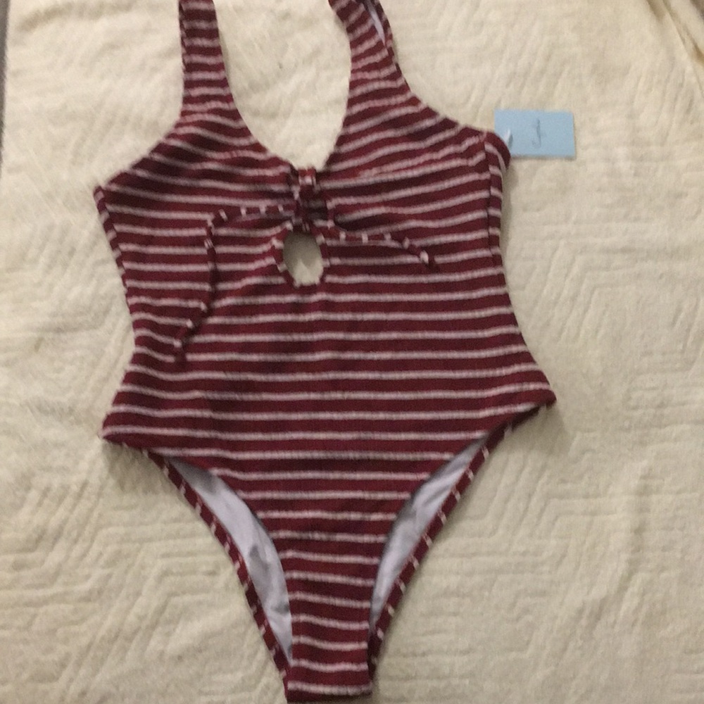 New striped high cut one piece swimming suit.